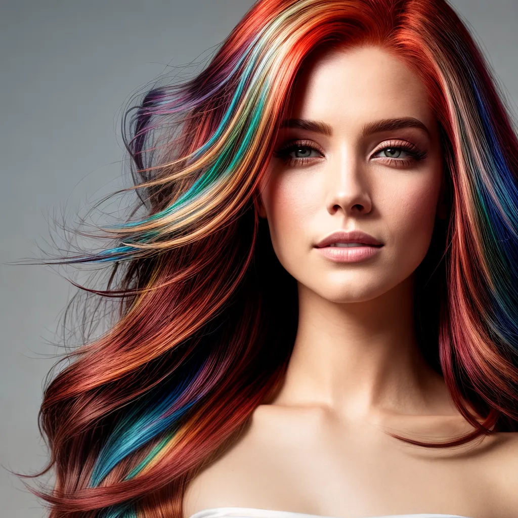 mulher cabelo vermelho vibrante destaques coloridos