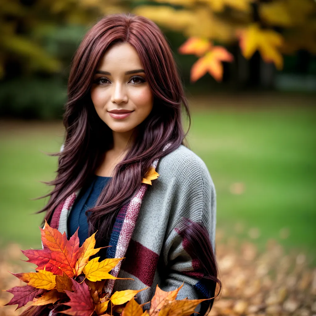 mulher cabelo borgonha outono