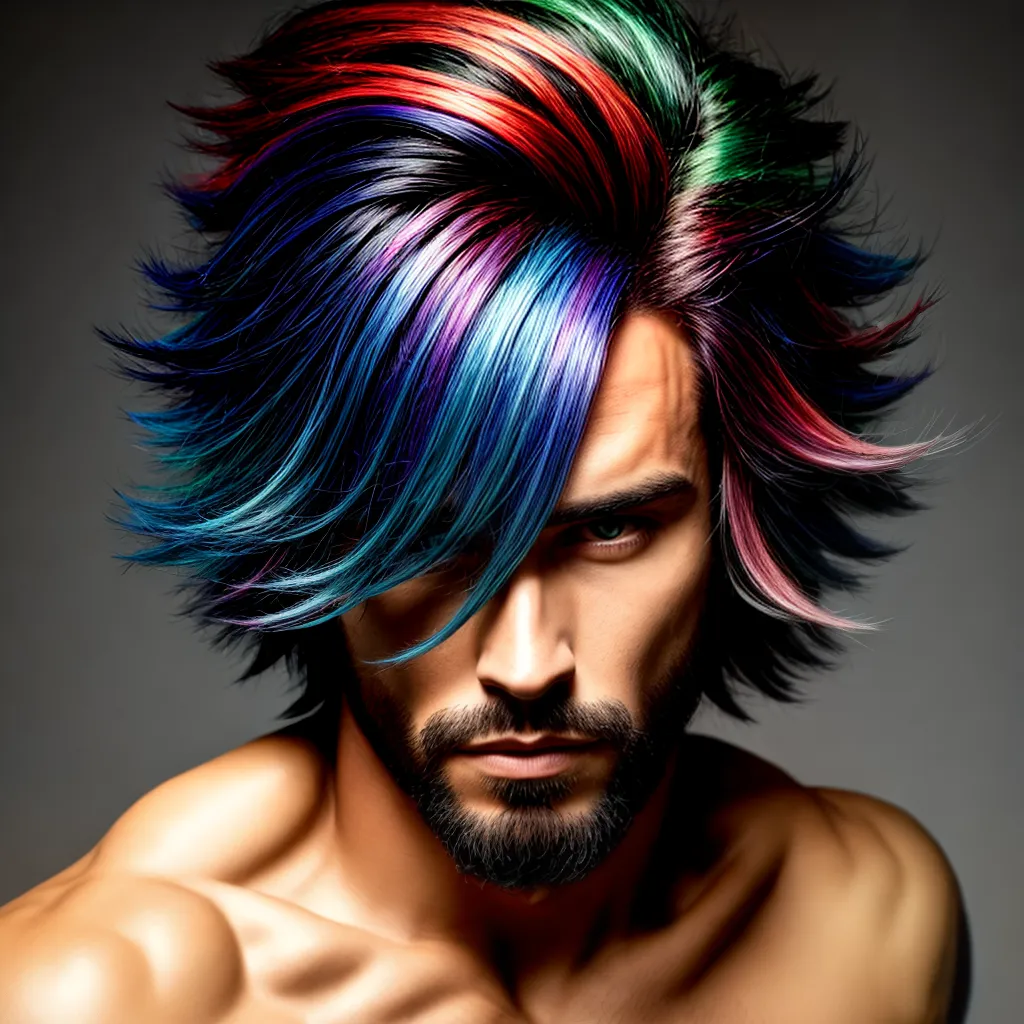 homem cabelo azul estiloso