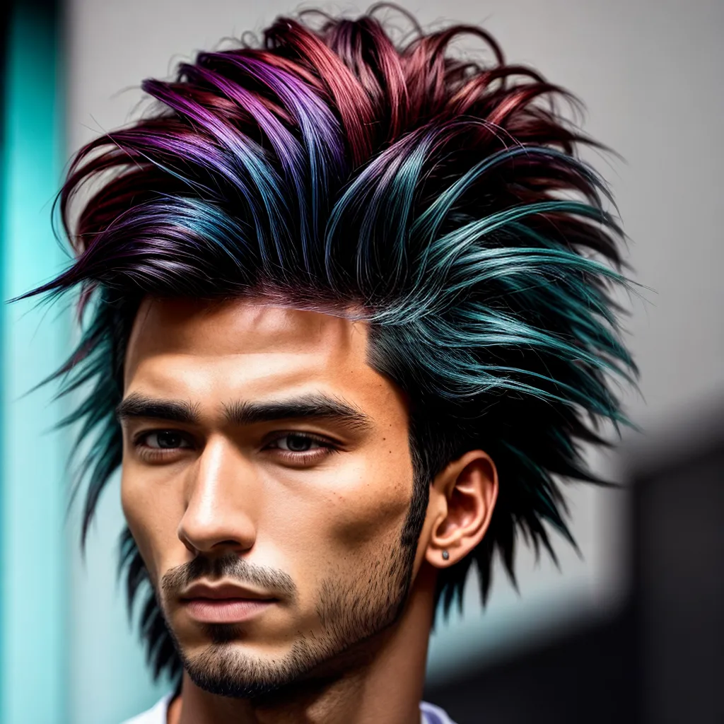 homem cabelo azul vibrante estiloso