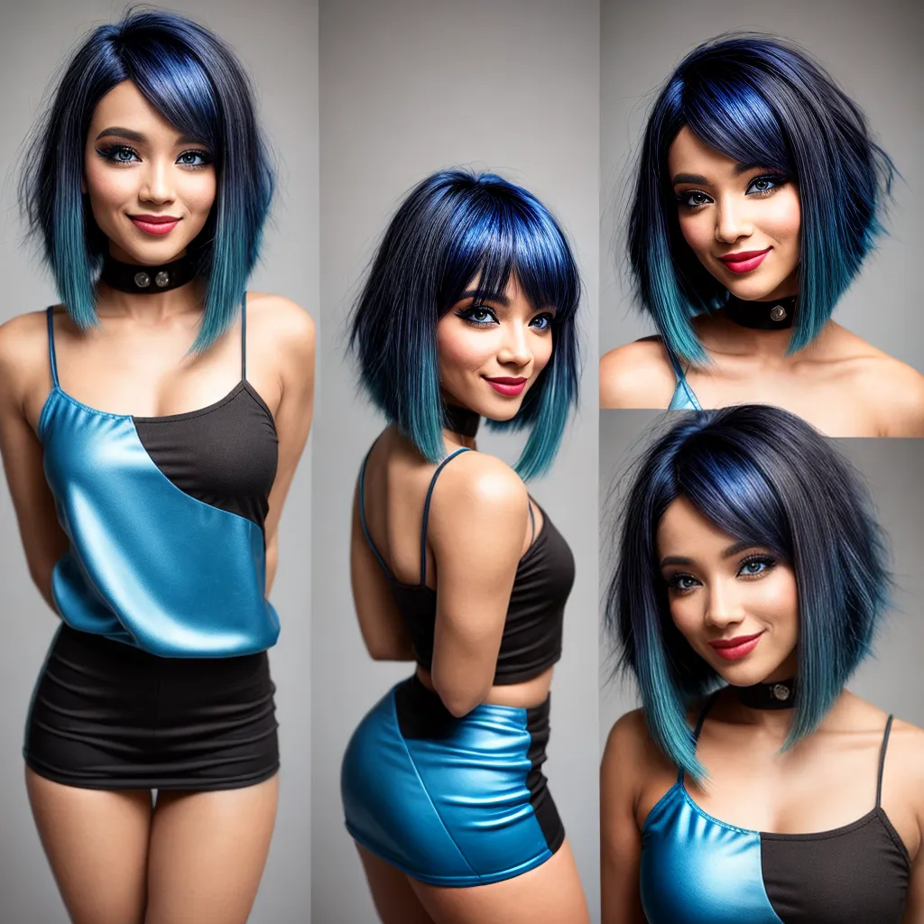 mulher cabelo azul estilo confiante