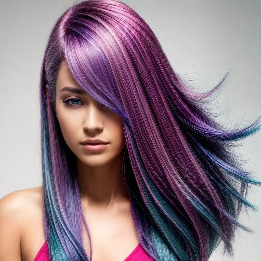 cabelo colorido mulher ombro