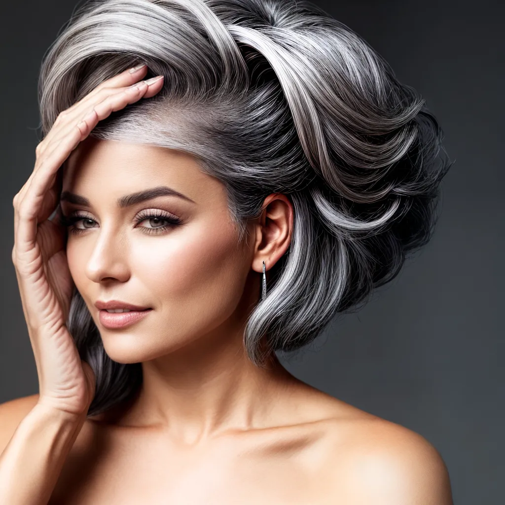 mulher estilosa cabelo cinza moderno