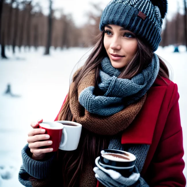 mulher inverno chocolate quente chapeu