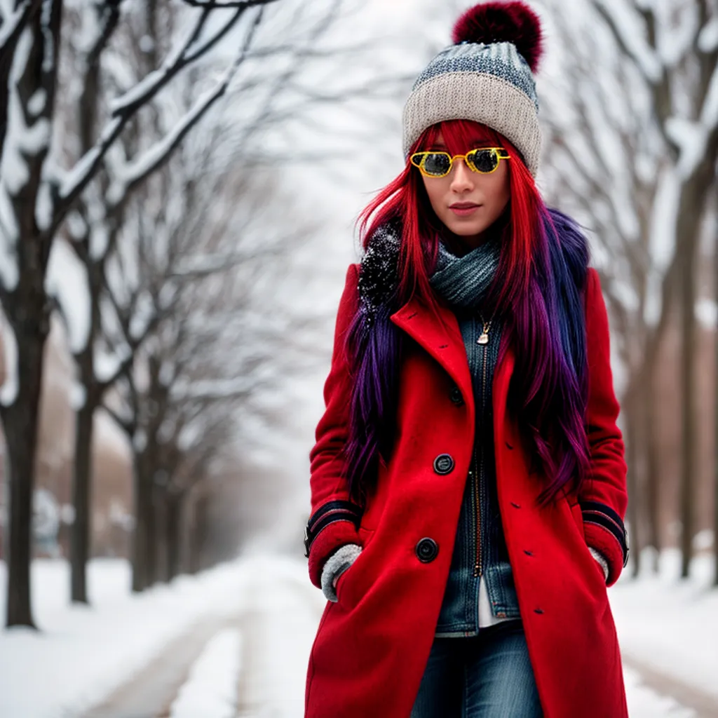 mulher cabelo vermelho neve inverno