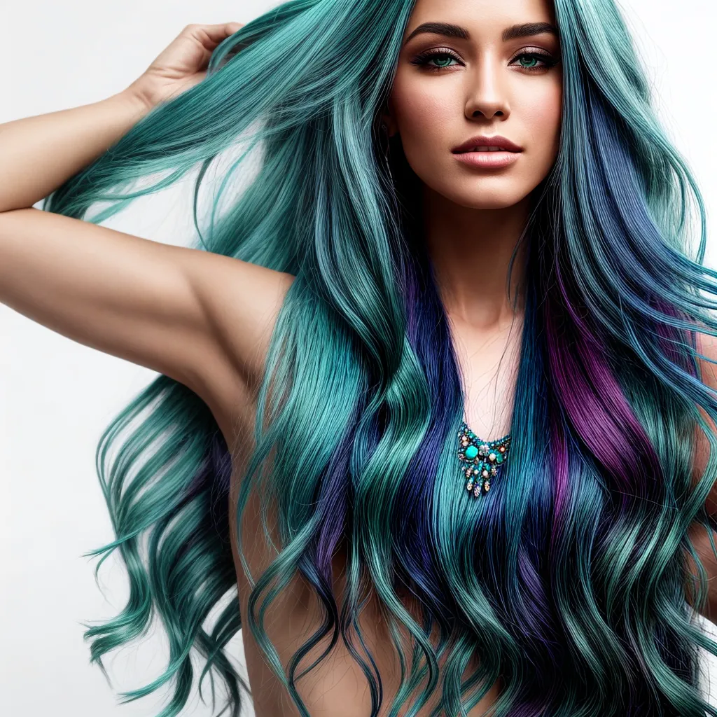 mulher cabelo turquesa ondas