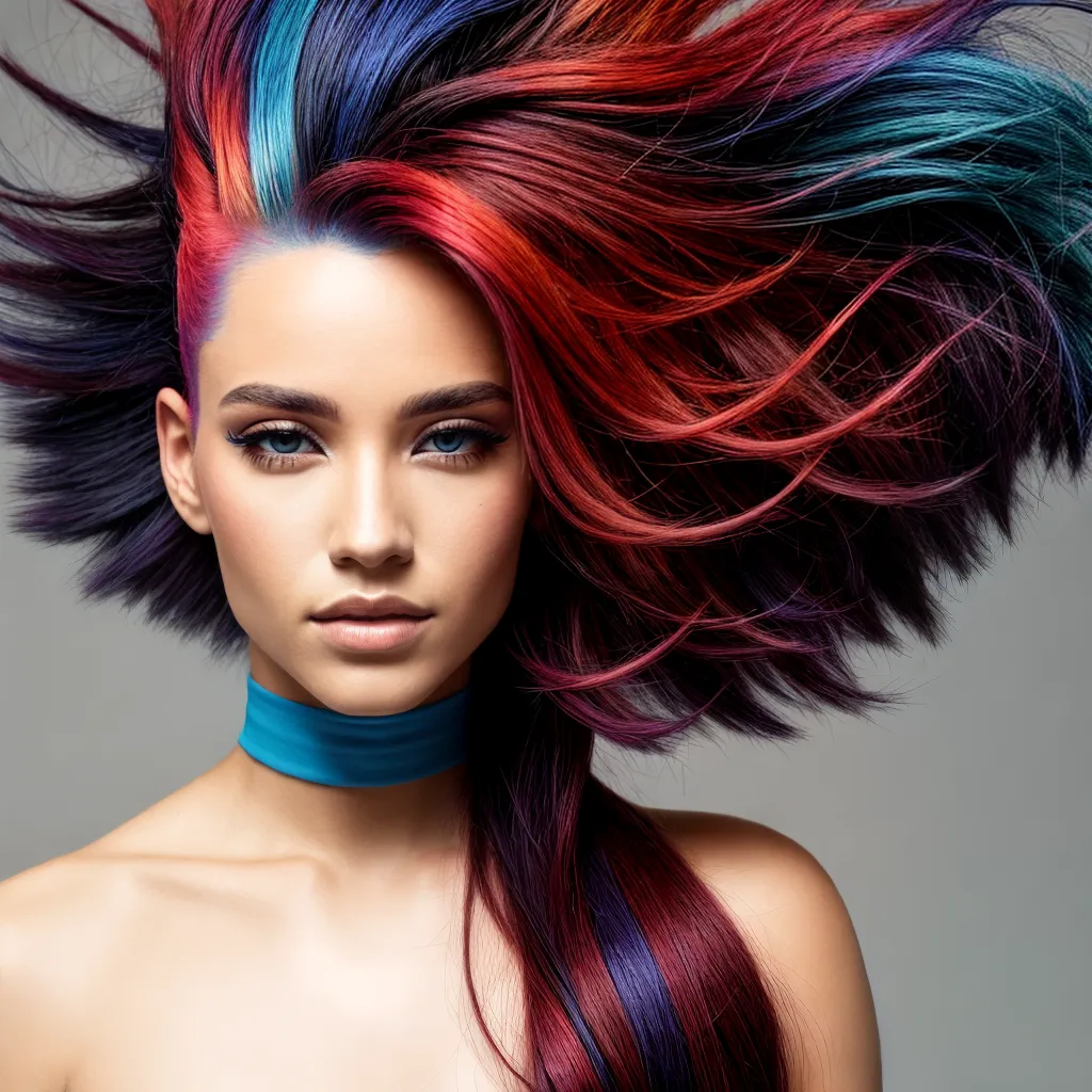 cabelo destaque vermelho azul