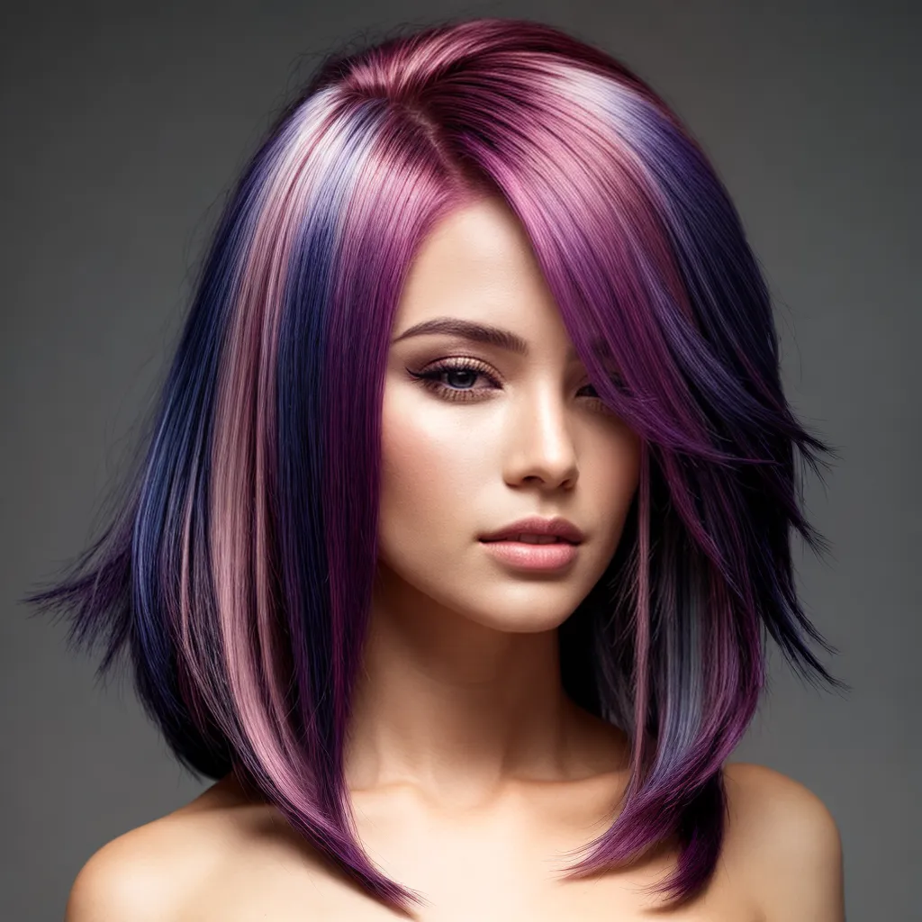 cabelo invertido degrade roxo magenta rosa