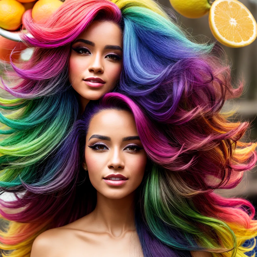 cabelo colorido frutas vibrante