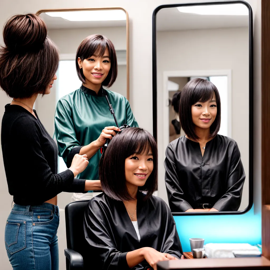 mulher corte cabelo sorriso estilista mulher corte cabelo sorriso estilista