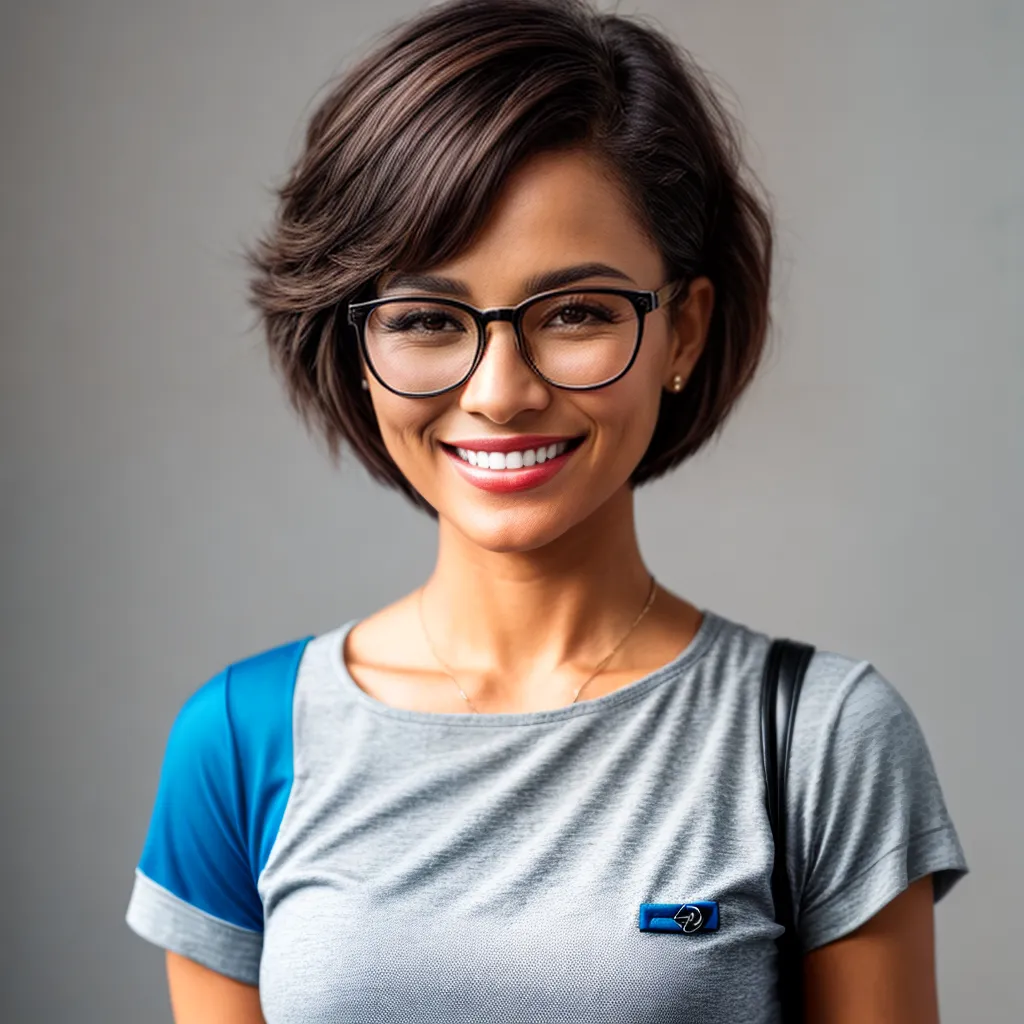Mulher de cabelo curto usando óculos de armação marcante