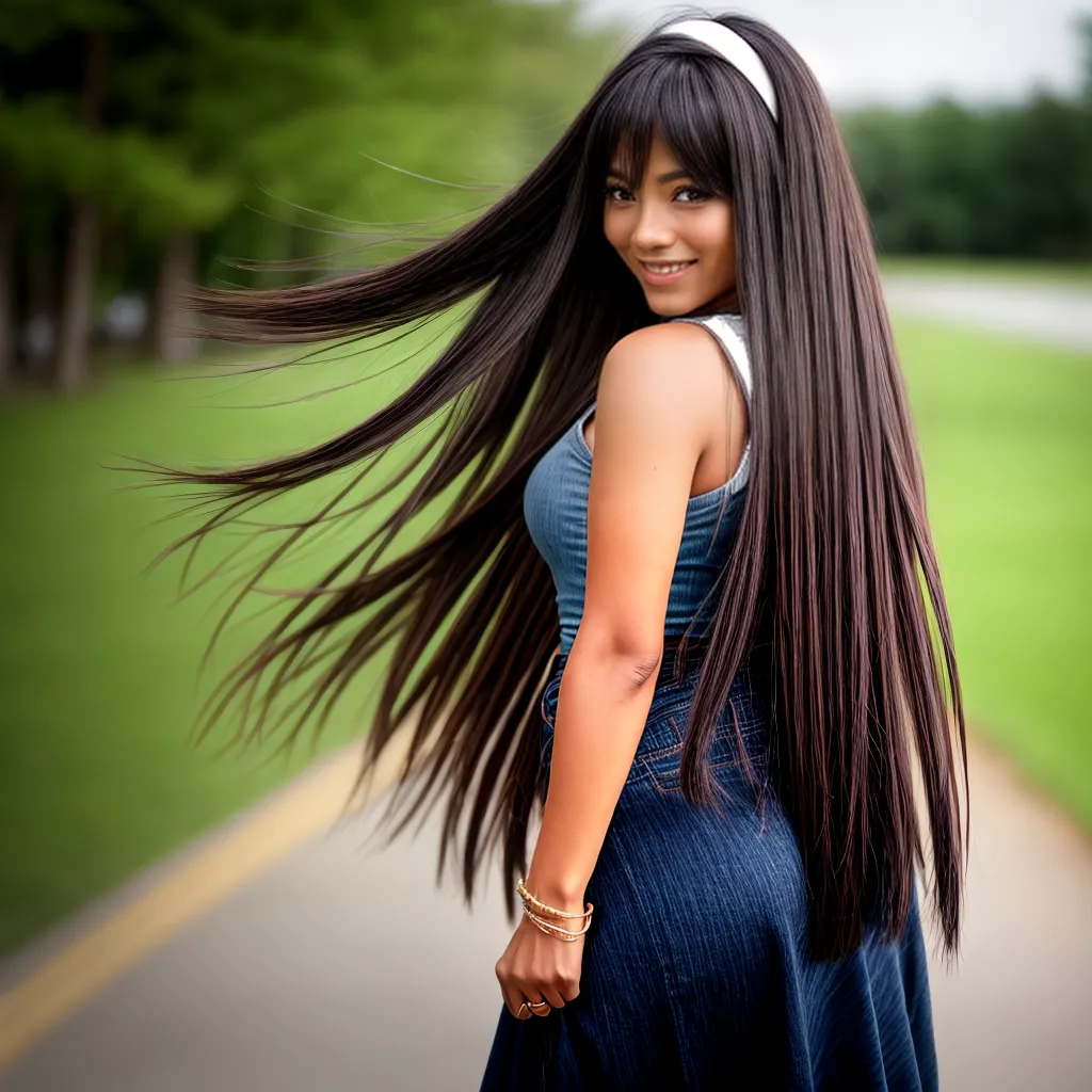mulher cabelo longo camadas movimento