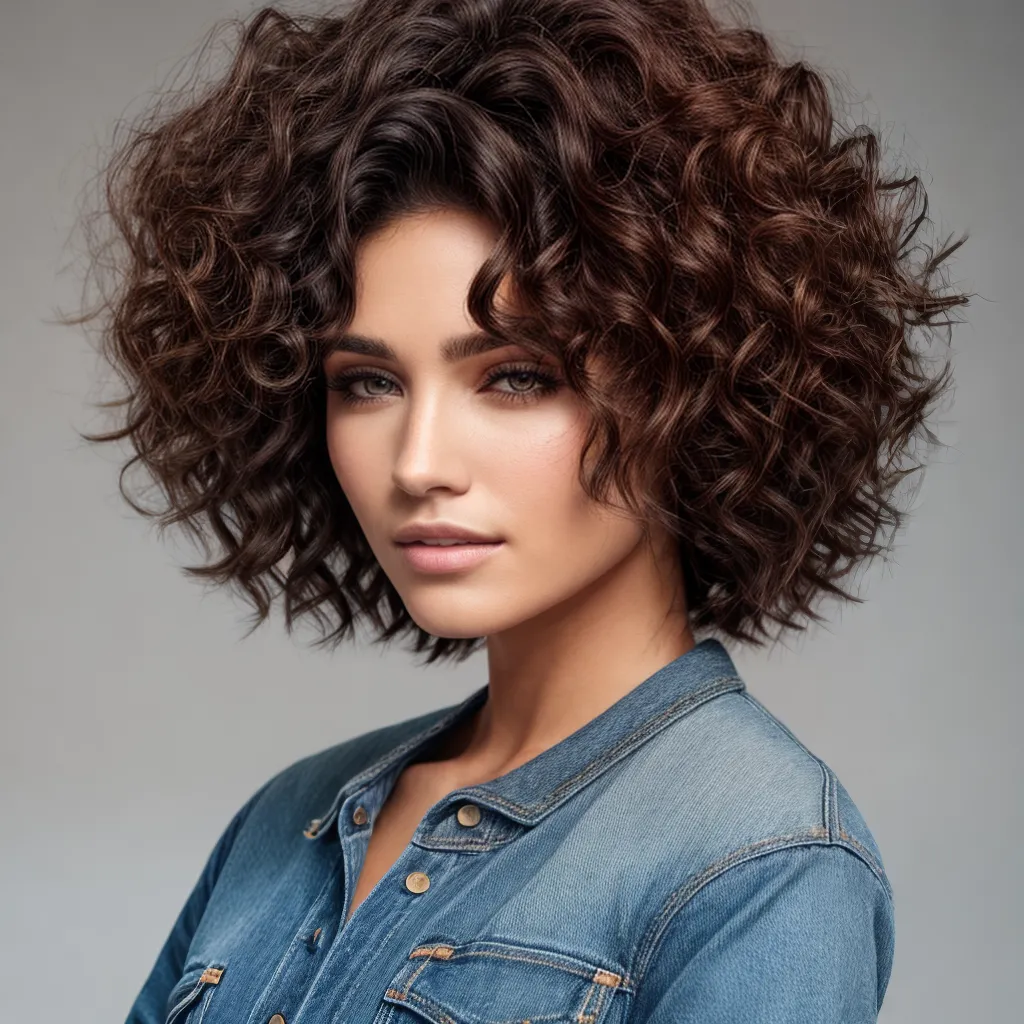 mulher cabelo ondulado curto volumoso