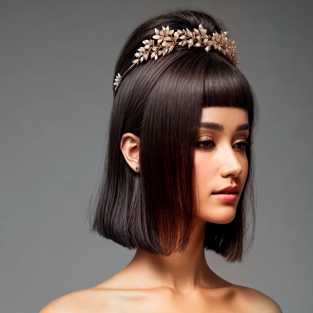mulher cabelo bob tiara floral