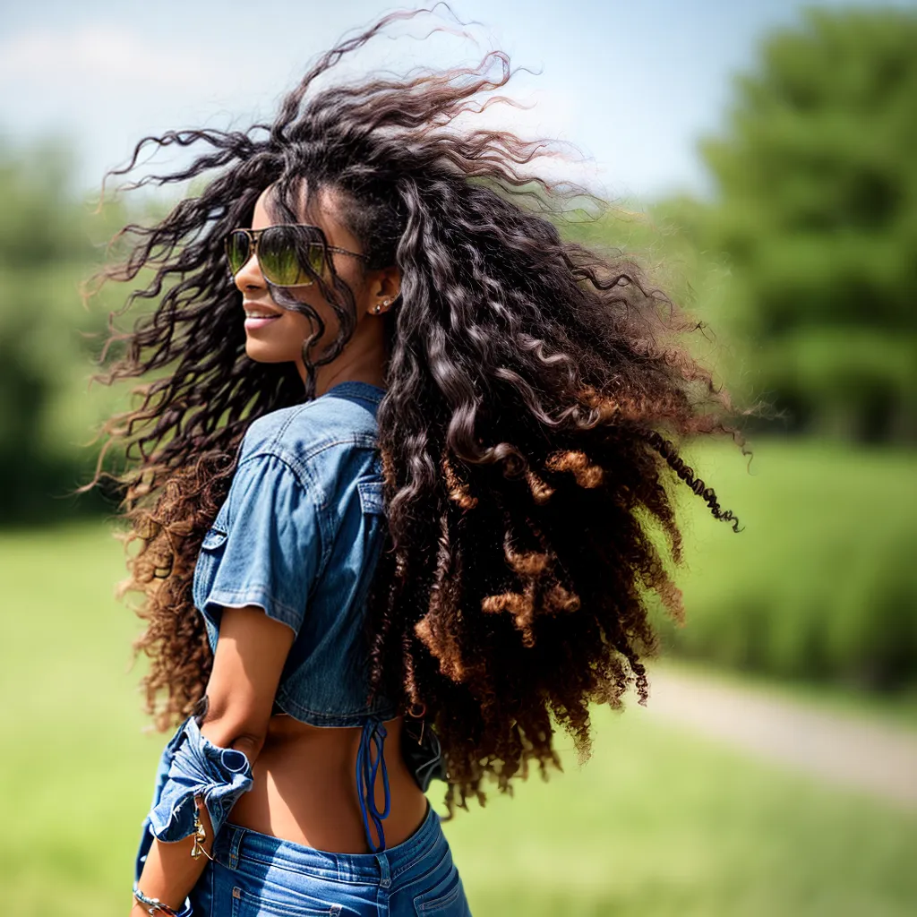 mulher cabelo cacheado longo movimento