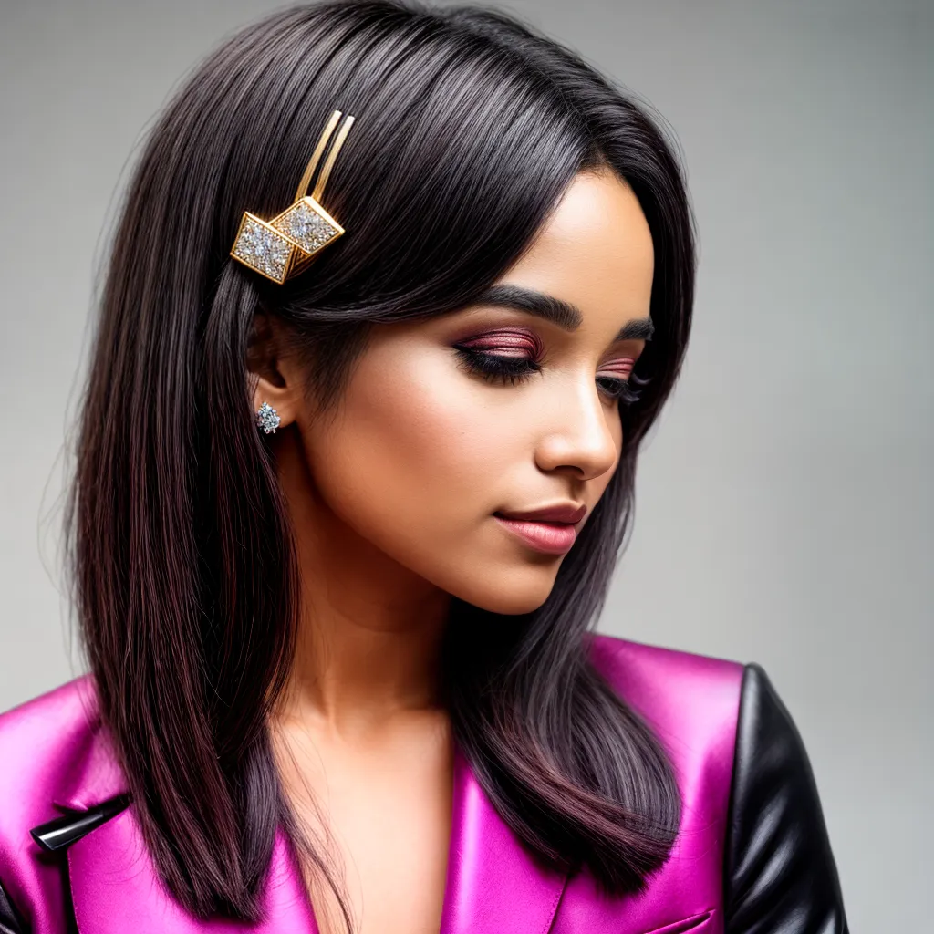 mulher estilosa cabelo clipes coloridos