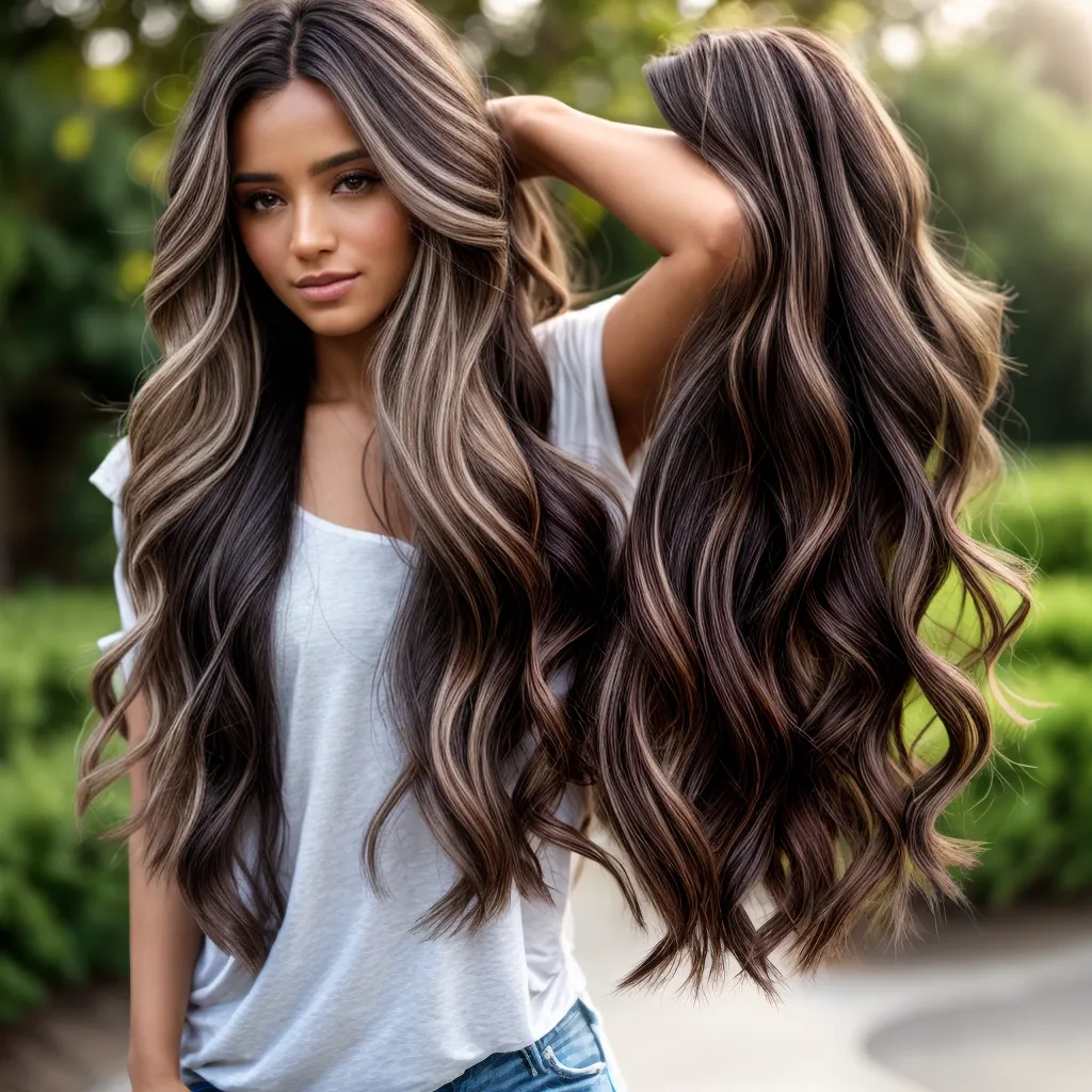 mulher cabelo longo balayage destaque