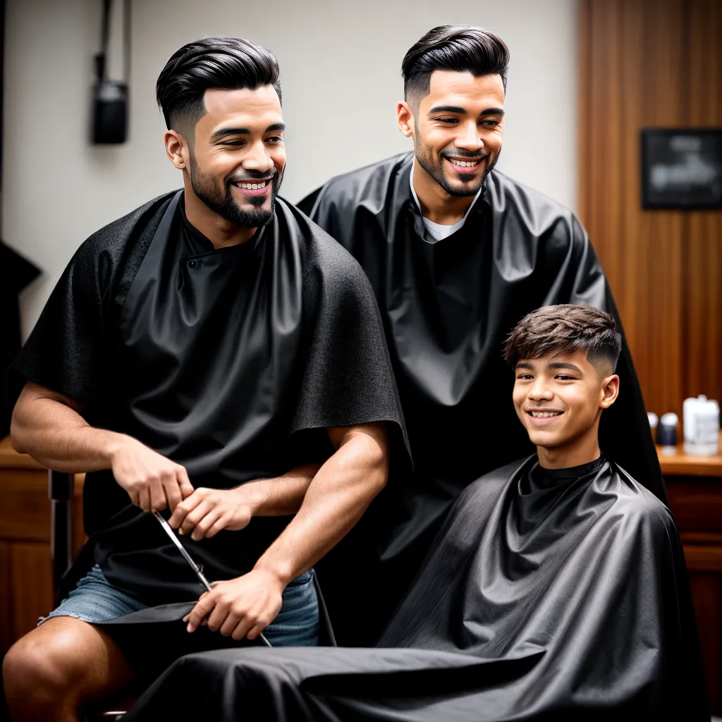 barbeiro sorridente cliente corte cabelo