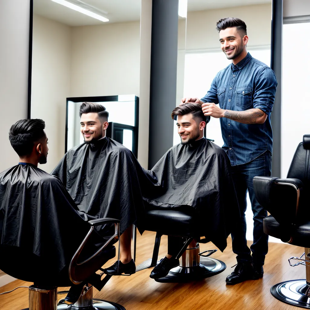 homem sorrindo barbeiro cadeira corte cabelo