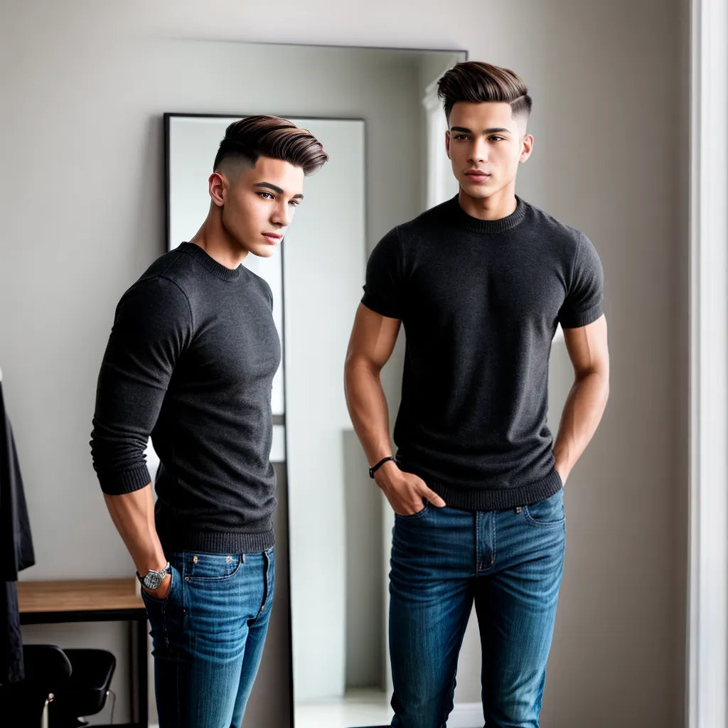 homem confiante reflexo estilo cabelo