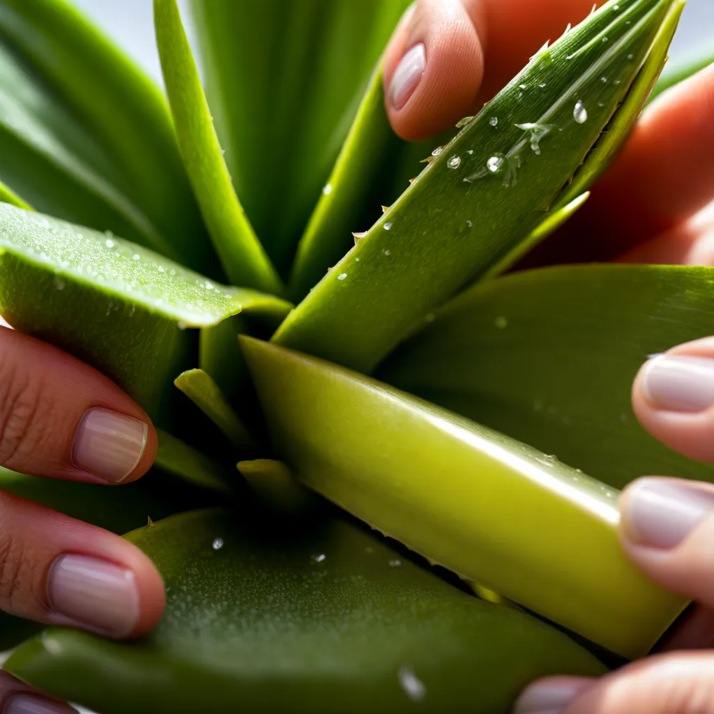 aloe vera folha corte mao