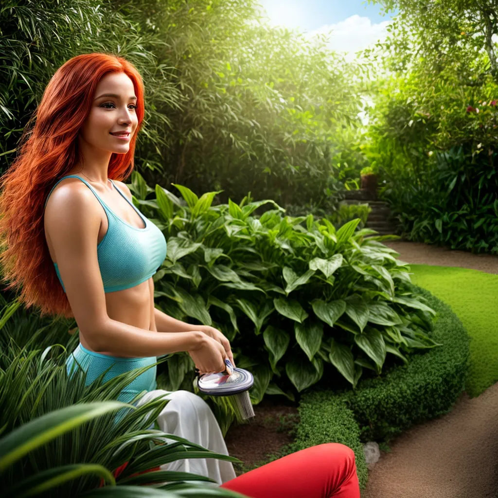 mulher cabelo vermelho jardim mascara