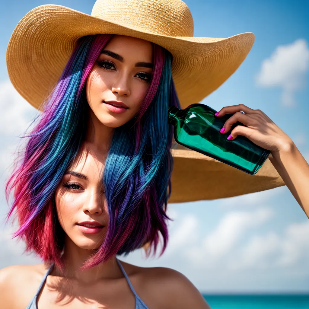 mulher cabelo colorido chapeu shampoo protecao