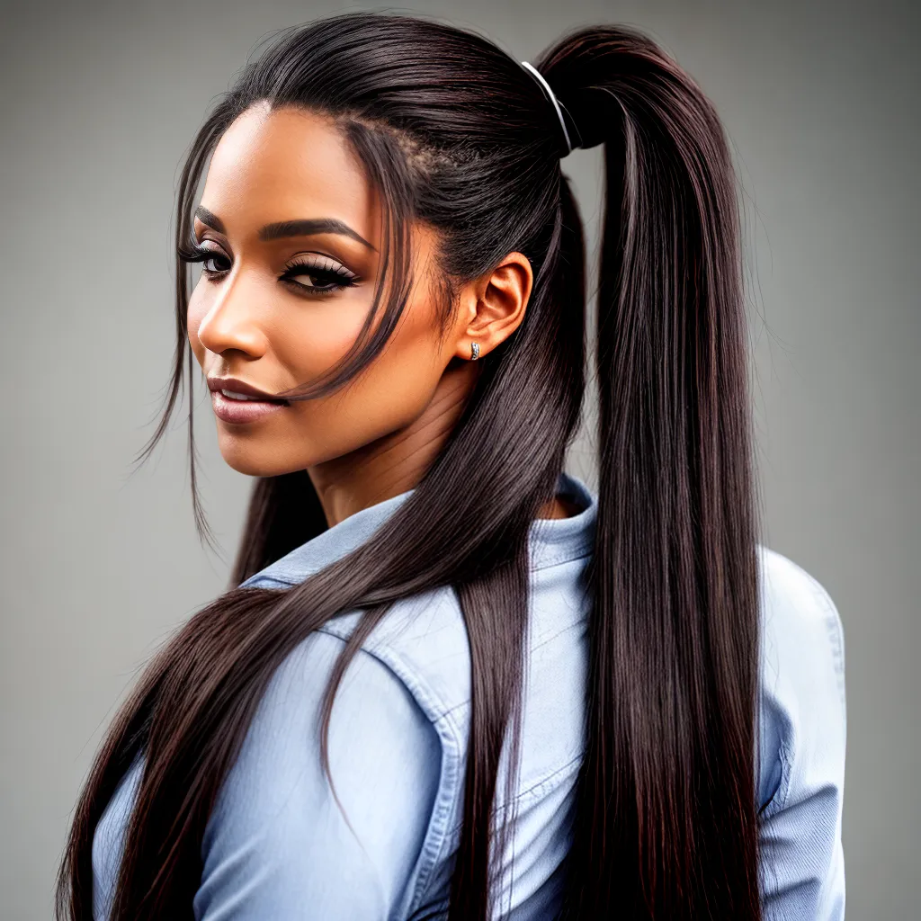 mulher cabelo longo ponytail chic