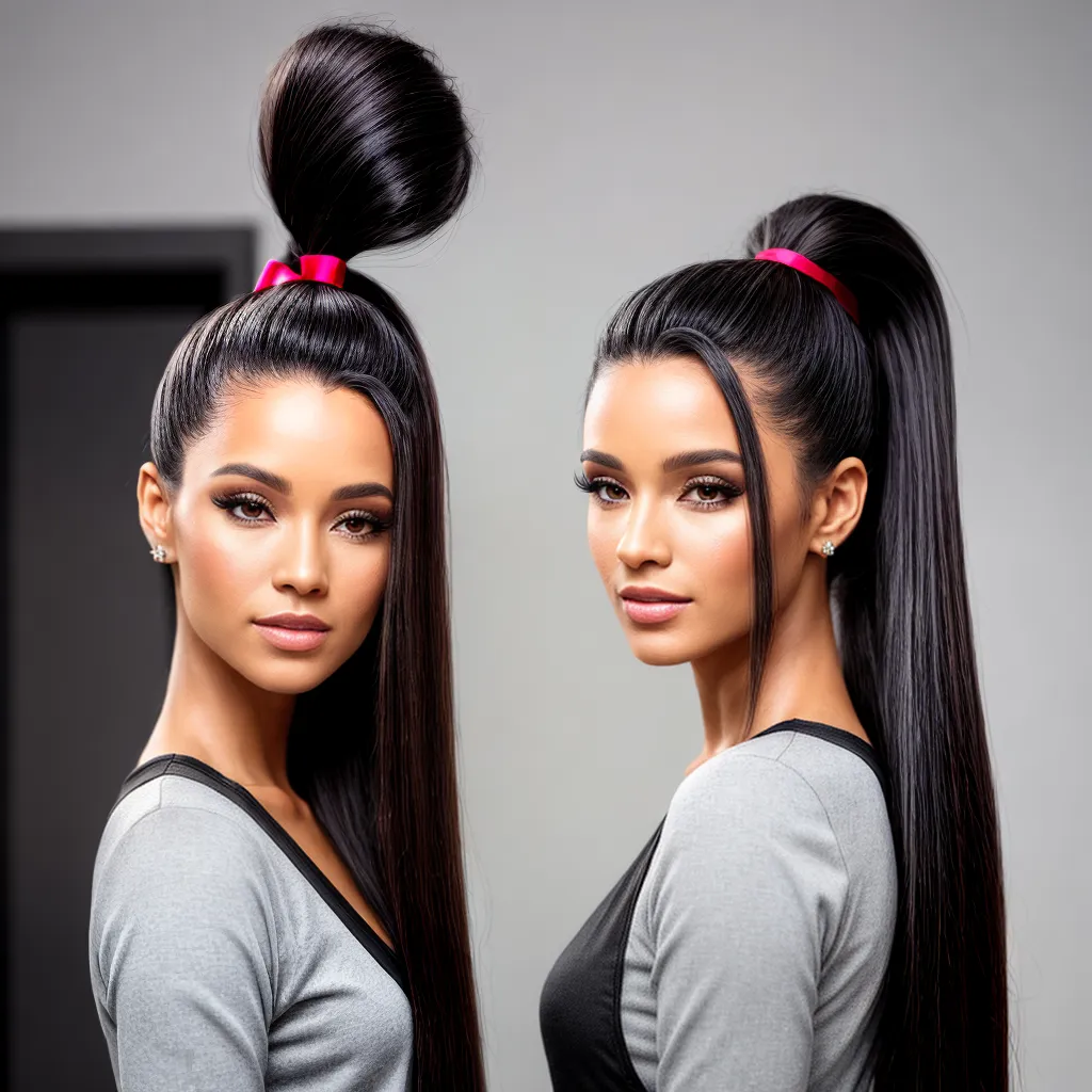mulher cabelo longo ponytail fita preta