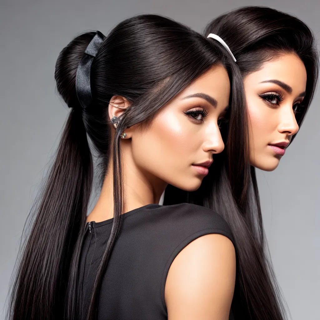mulher cabelo longo rabo de cavalo fita