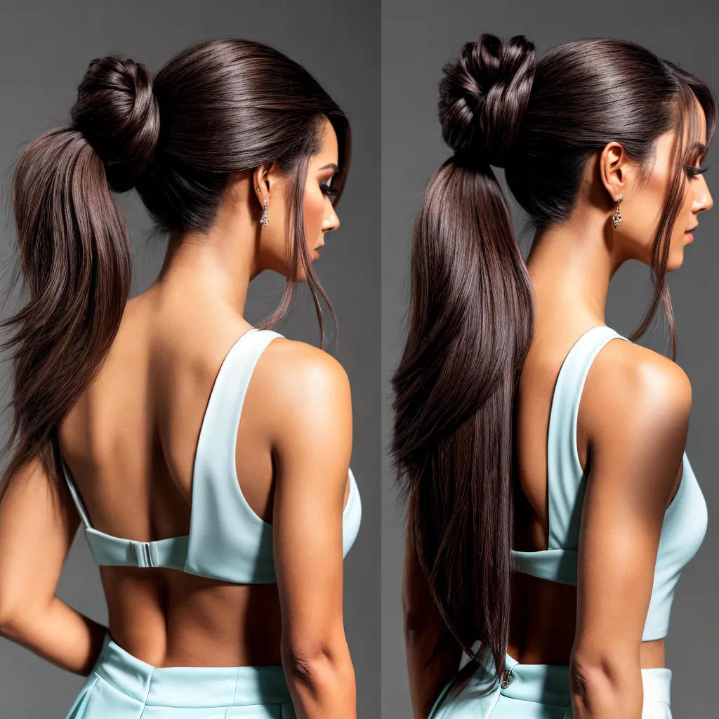 mulher elegante cabelo ponytail fita mulher elegante cabelo ponytail fita