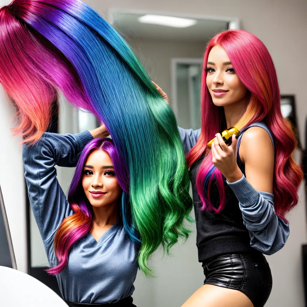 mulher cabelo colorido espelho condicionador mulher cabelo colorido espelho condicionador