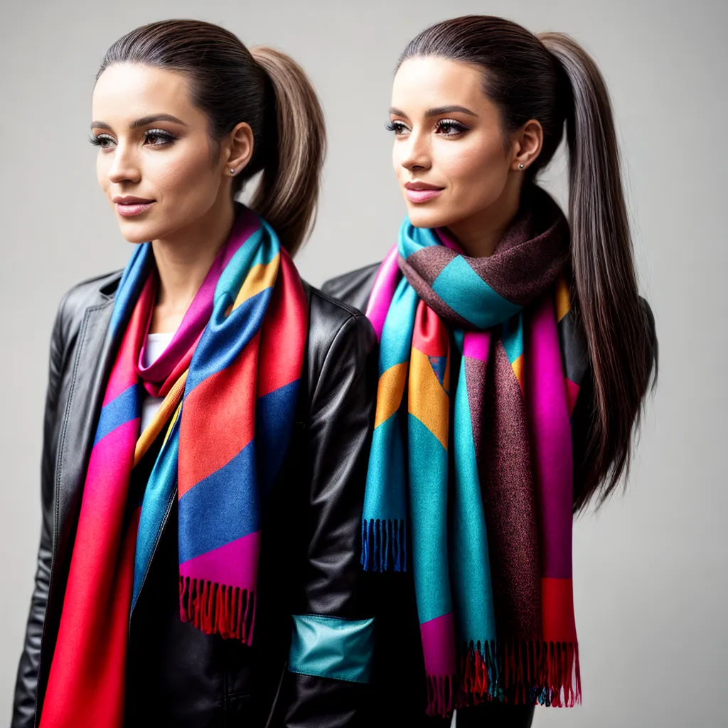 mulher cabelo longo ponytail echarpe colorida mulher cabelo longo ponytail echarpe colorida