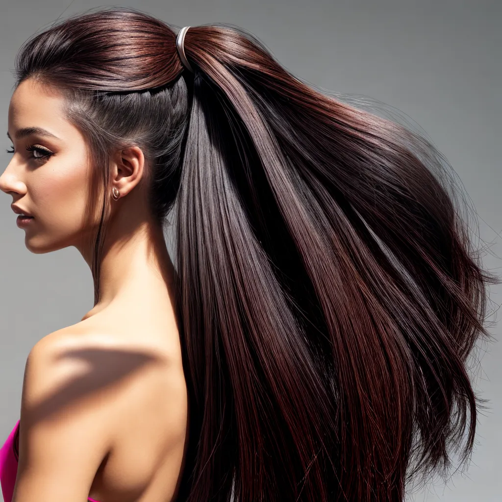 mulher cabelo longo ponytail colorido