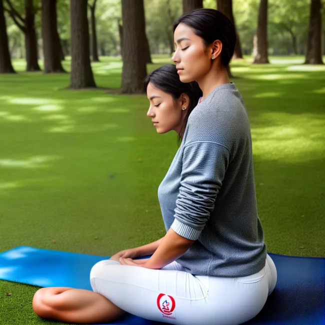 mulher meditando parque verde