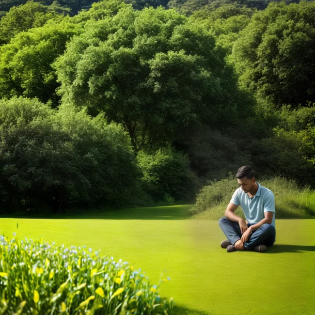 pessoa meditando campo ervas calmaria