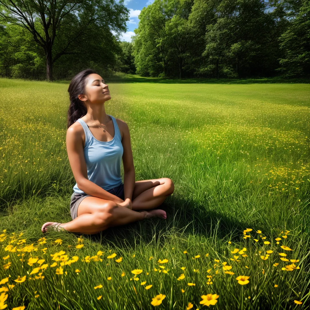 mulher meditacao prado flores paz mulher meditacao prado flores paz