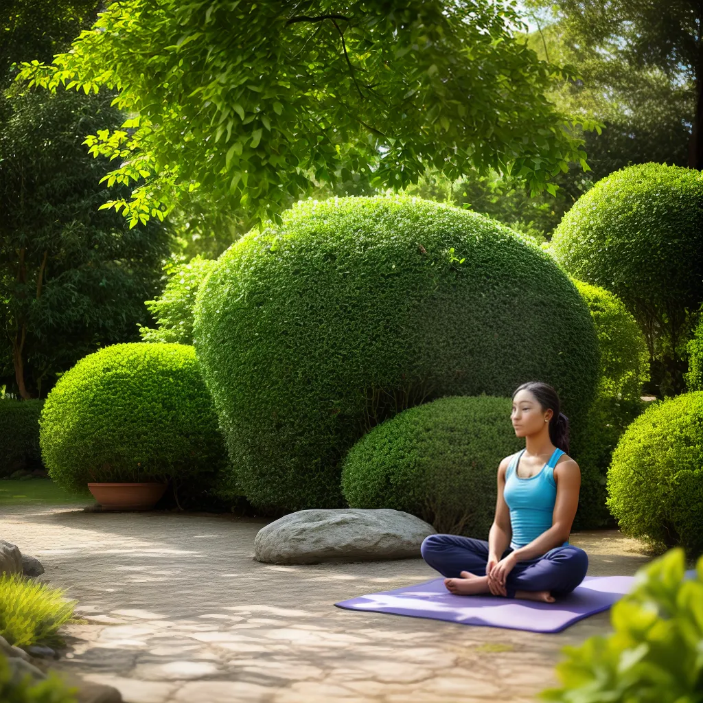 pessoa meditando jardim serenidade