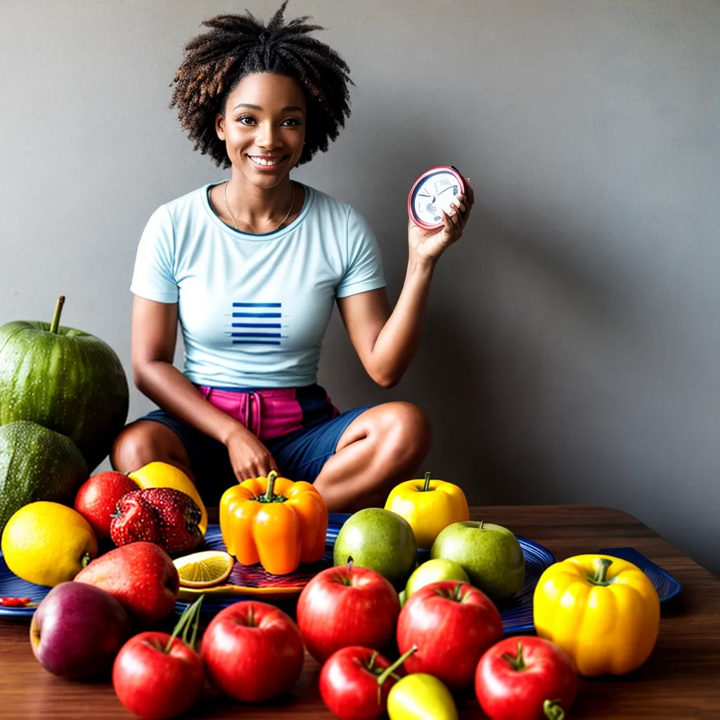mulher mesa frutas legumes jejum intermitente