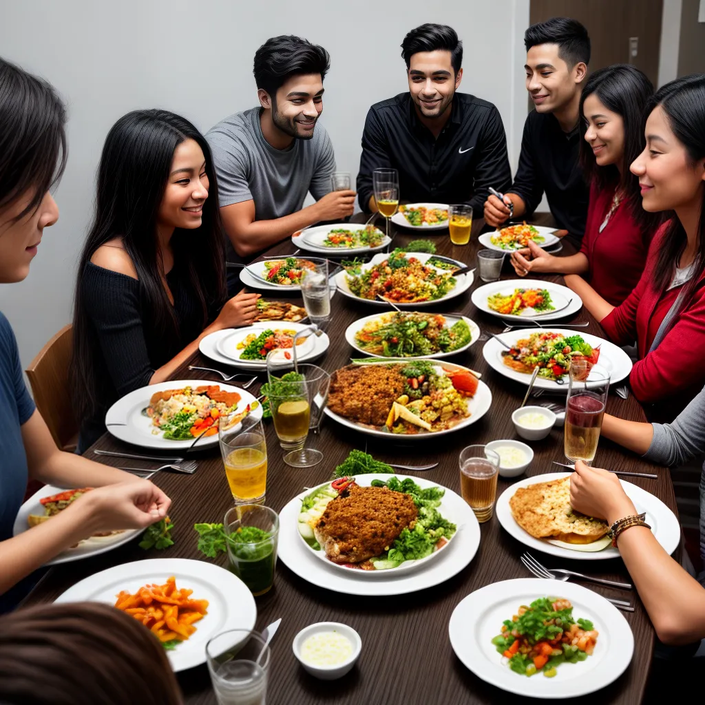 grupo diverso mesa comida jejum intermitente