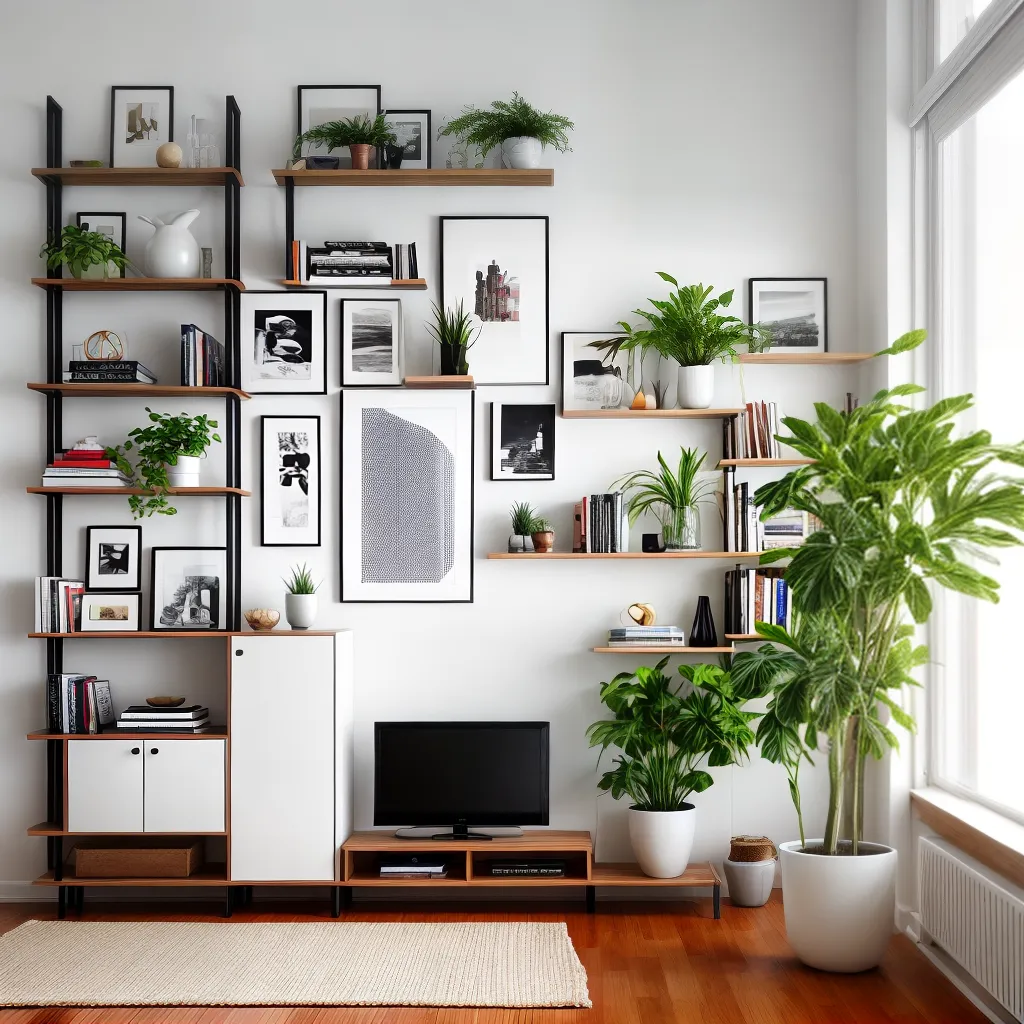 Ideias criativas para utilizar prateleiras na decoração da sala.