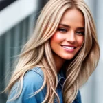 mulher cabelo loiro brilhante sorriso