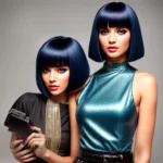 mulher cabelo retro bob franja
