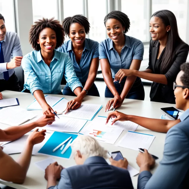equipe diversa discussao entusiasmo