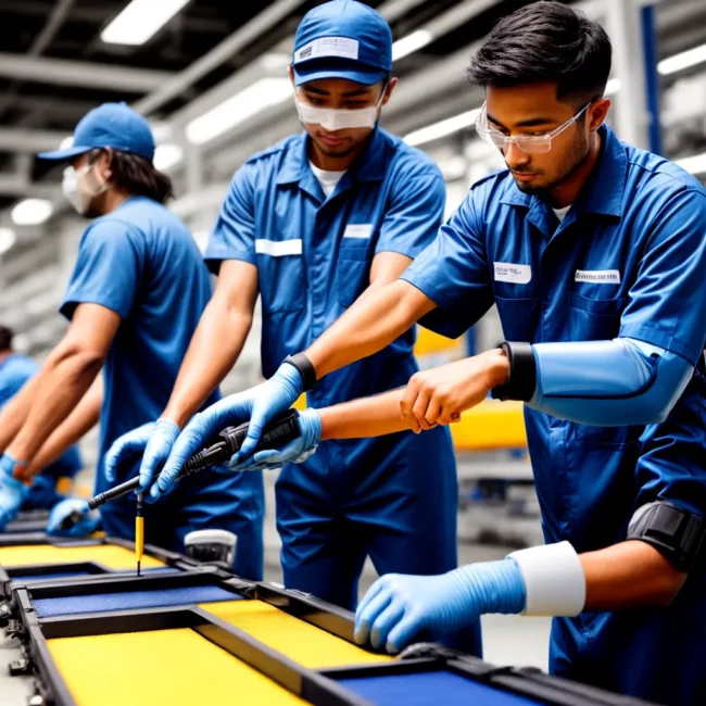 linha producao trabalhadores eficiencia