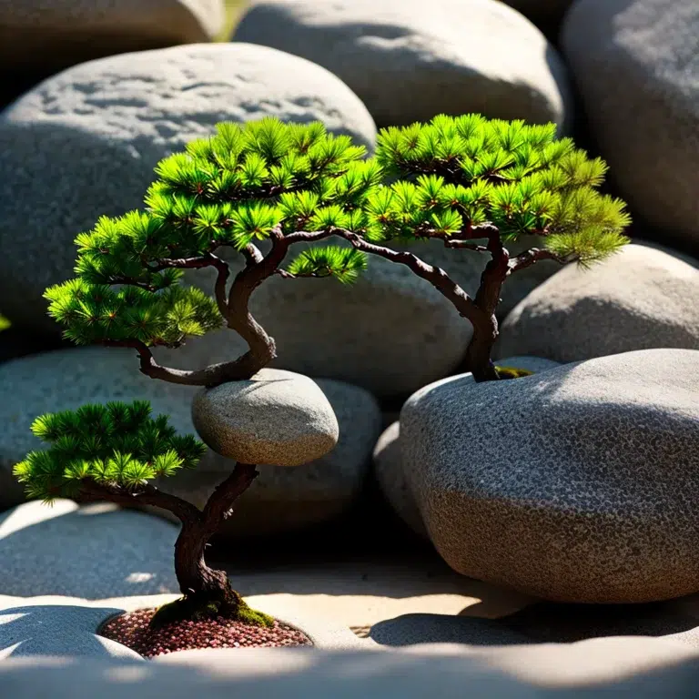 Fotos bonsai tranquilidade pedras madeira scaled