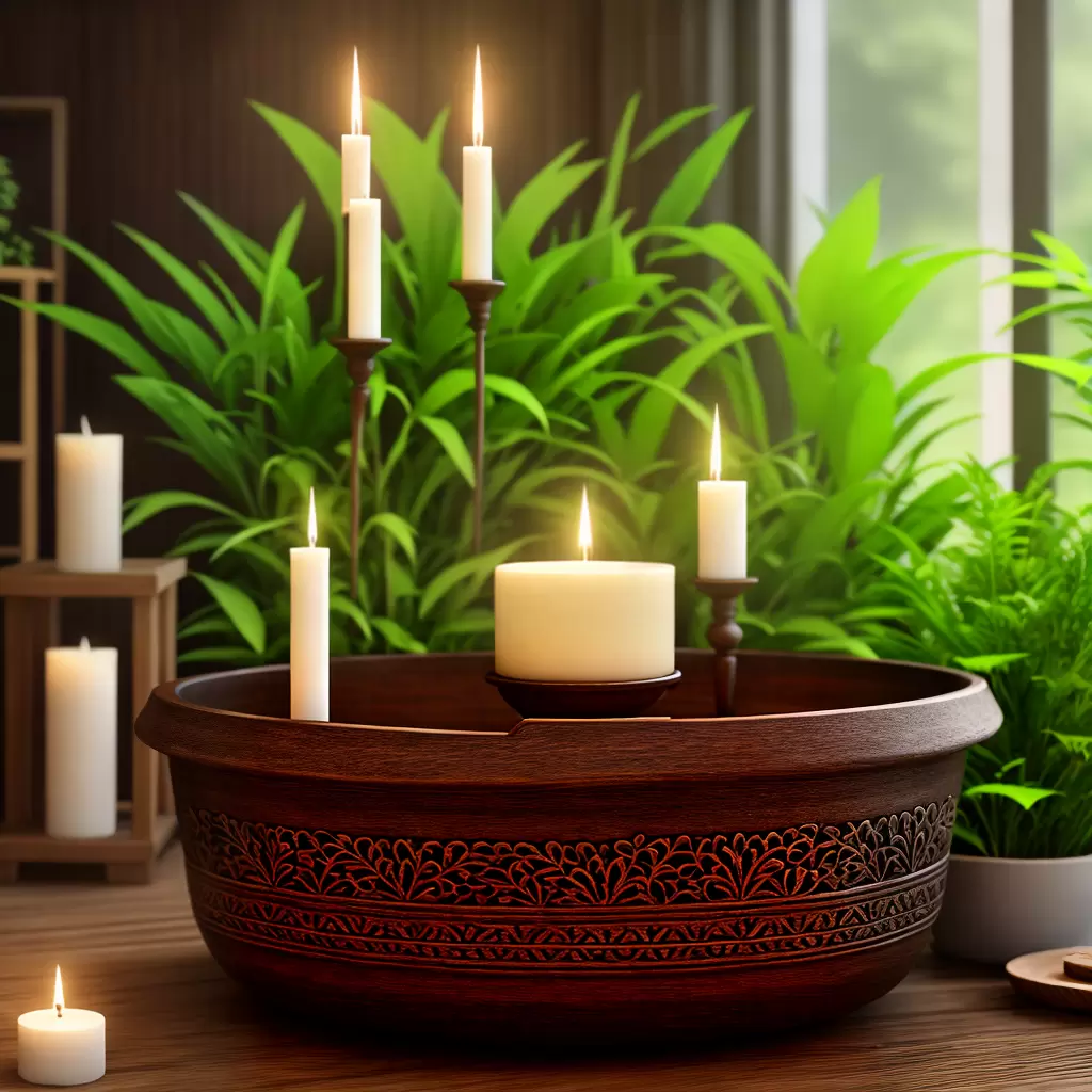 Fotos ofuro madeira plantas velas