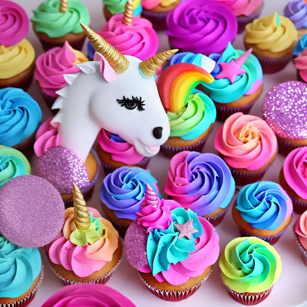 Fotos centro unicornio glitter cupcakes doces