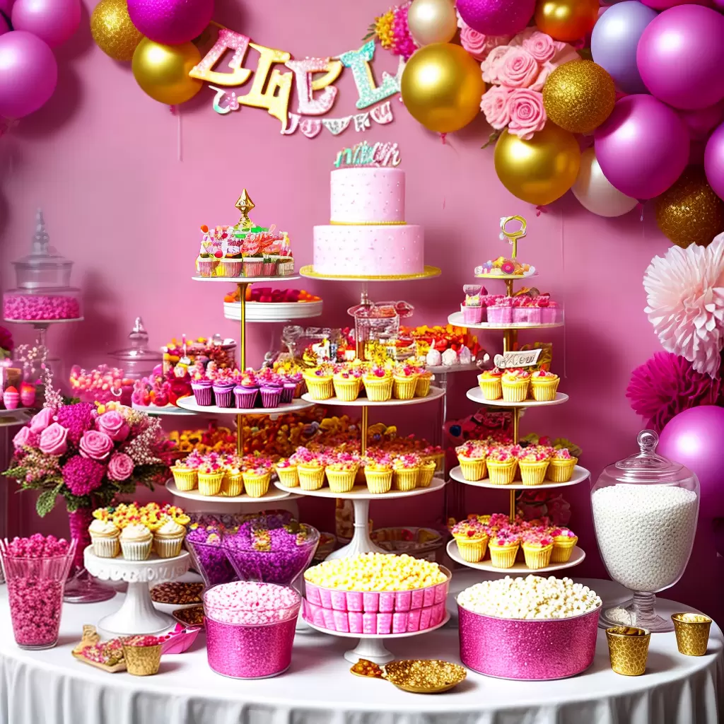 Fotos mesa doces 15 anos rosa roxo ouro