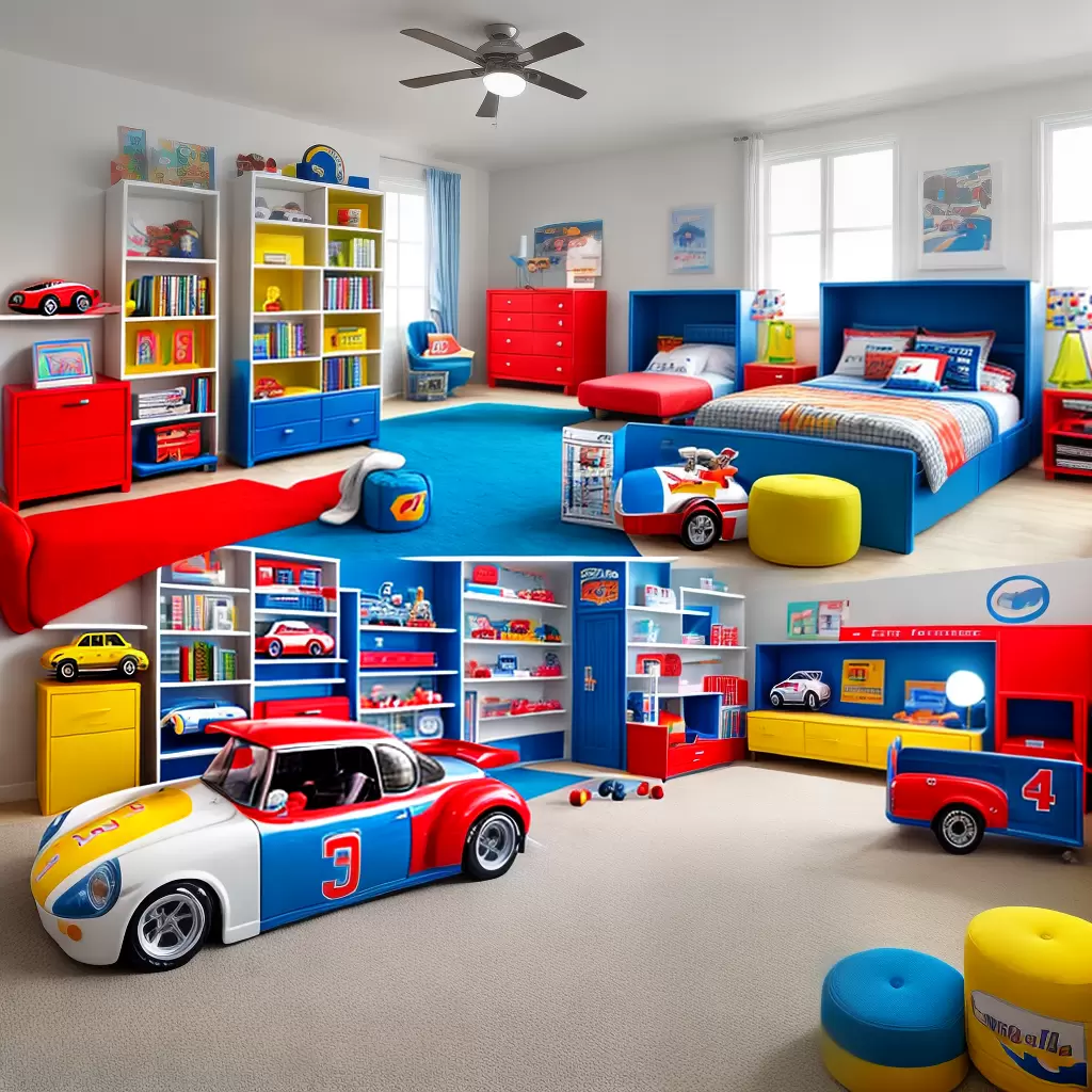Fotos cama carro corrida quarto decorado